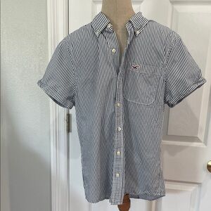Hollister Blue Striped Short Sleeve button down Shirt 100% cotton men’s size XL